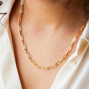 Anthropologie 14K Rose Gold Plated STAINLESS STEEL Waterproof Paperclip Necklace